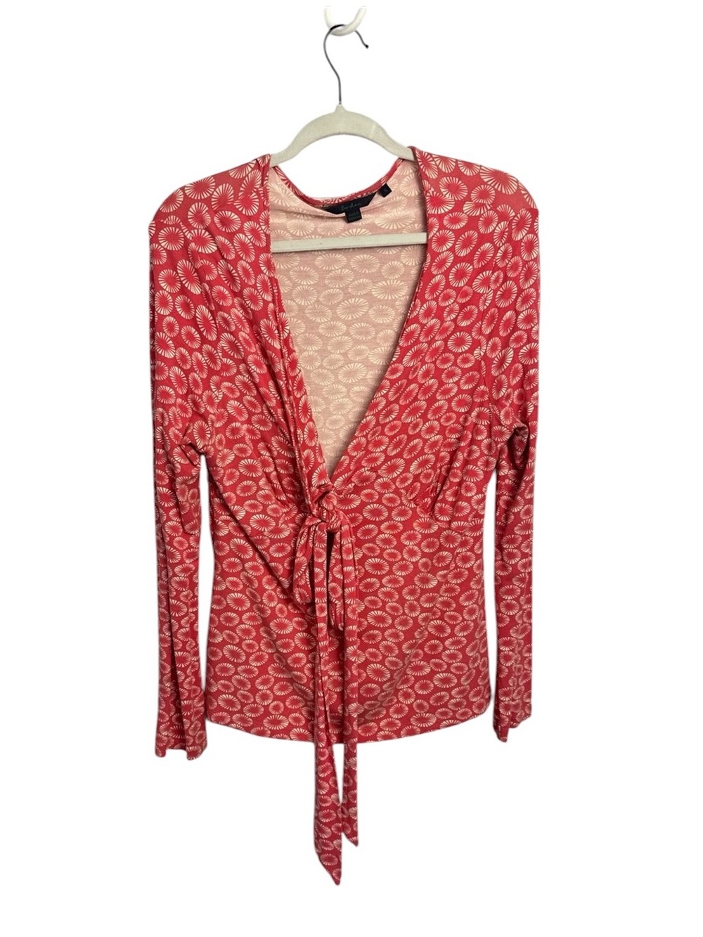 Boden size 16 plus summer pink long sleeve faux wrap blouse geometric chic